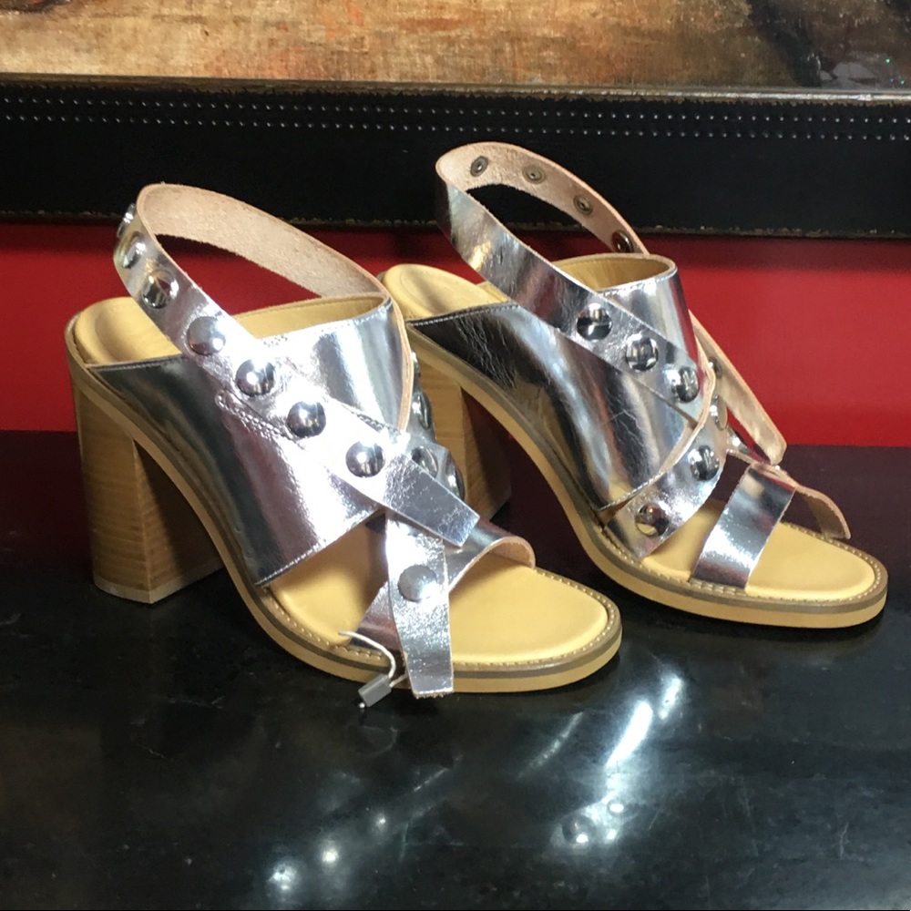 Maison Margiela $699 NWD Silver Leather Studded Strap High Heel Sandals 8 - Picture 3 of 8